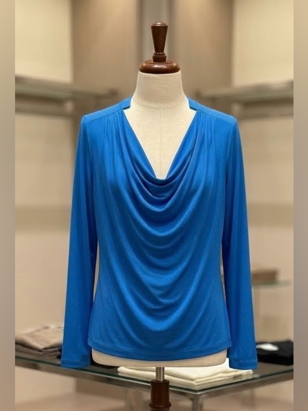 ANTONIO MELANI Royal Blue Draped Cowl Long-Sleeve Top
